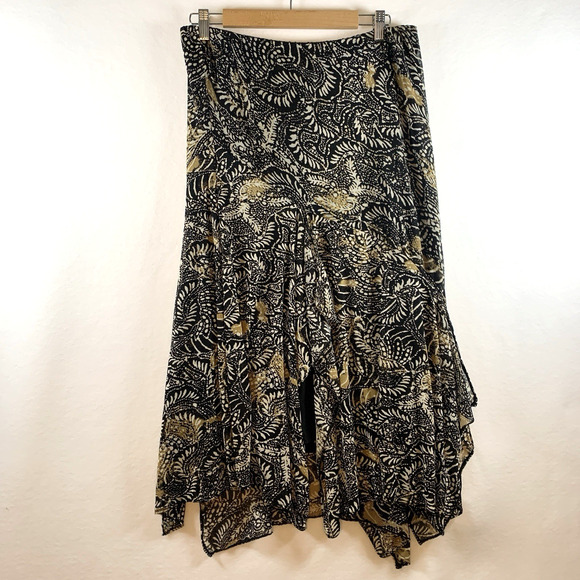 VTG Ice Womens Sheer Mesh Asymmetrical Midi Skirt Sz L Fairy Grunge Boho Stretch - Picture 1 of 11